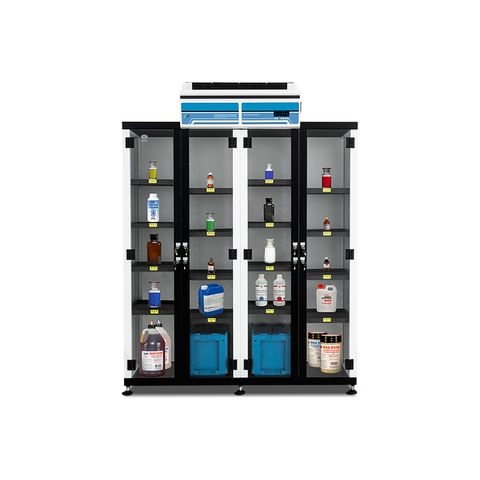 Cabinet chimique sans nettoyage d'air | Stockage de sécurité en laboratoire avec filtres HEPA et carbone, surveillance intelligente et contrôle du flux d'air VAV